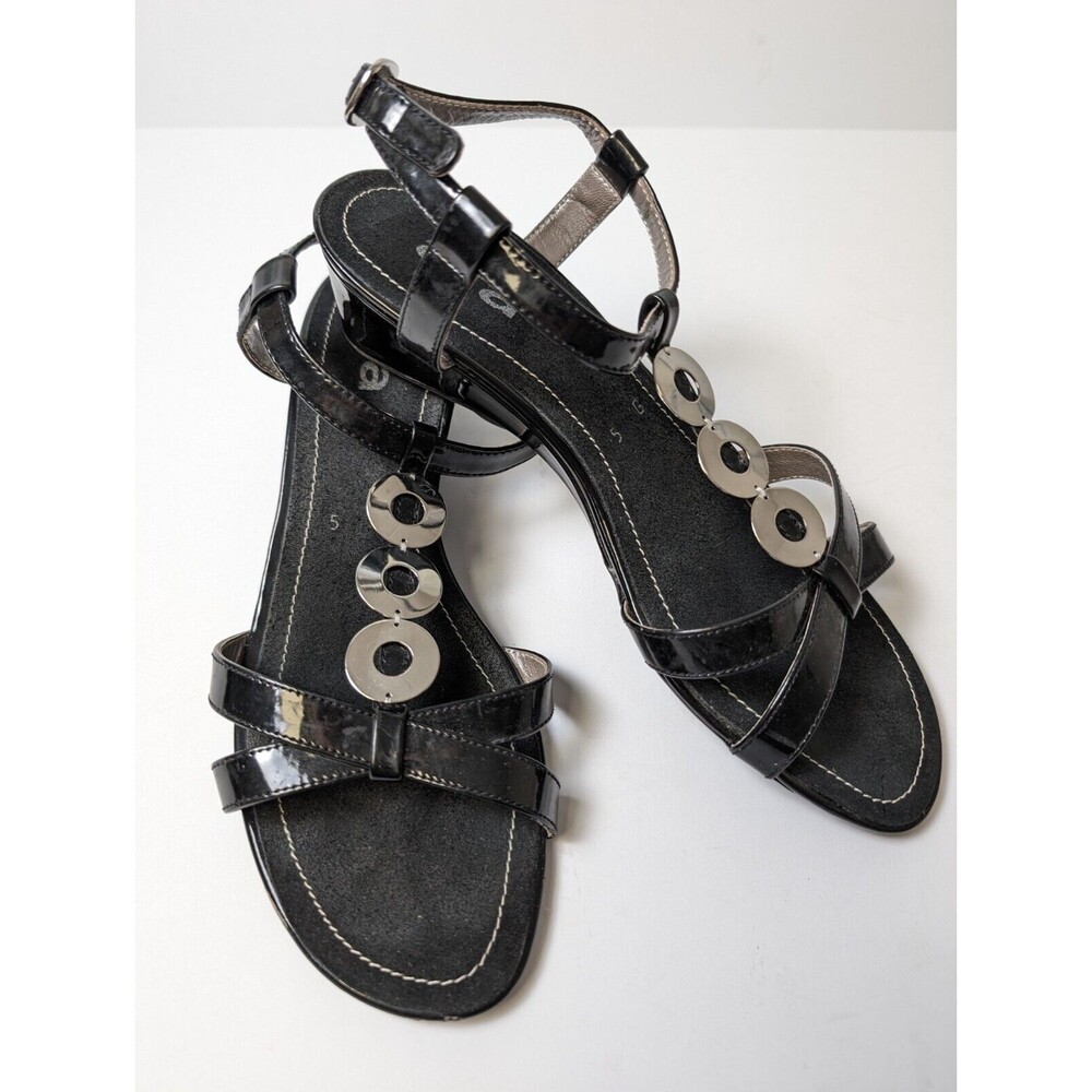 Ara Sandals Womens Flats Black Silver Slingback Leather Comfort 5G US 35/36 EU